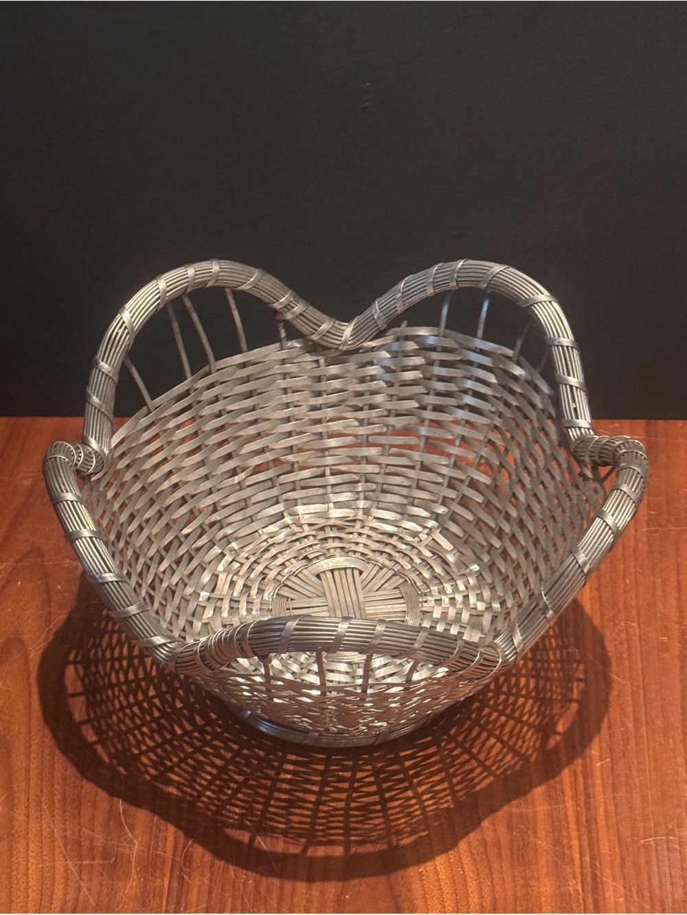 Vintage French Scalloped Silver Tone Woven Metal Basket Decorative Centerpiece